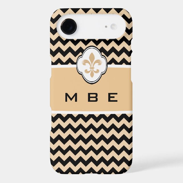 Personalised Gold Black Fleur de Lis Chevron Case-Mate iPhone Case (Back)