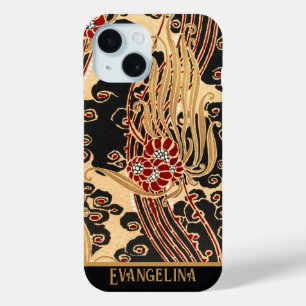 Personalised Gold & Black Floral Art Nouveau Print iPhone 15 Case