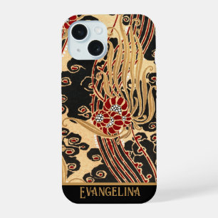 Personalised Gold & Black Floral Art Nouveau Print iPhone 15 Case