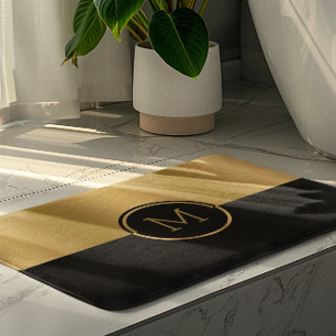 Personalised Gold & Black Geometric Design Bath Mat