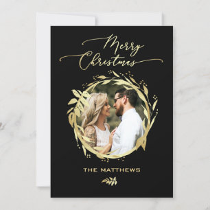 Personalised Gold Black Merry Christmas Photo Holiday Card