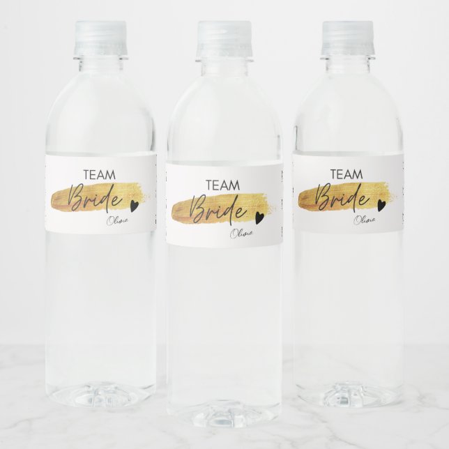 Personalised Gold & Black Modern Chic Team Bride  Water Bottle Label (Bottles)