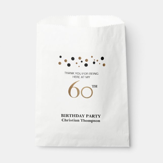 Personalised Gold Black Polkadot 60th Birthday Favour Bags (Front)