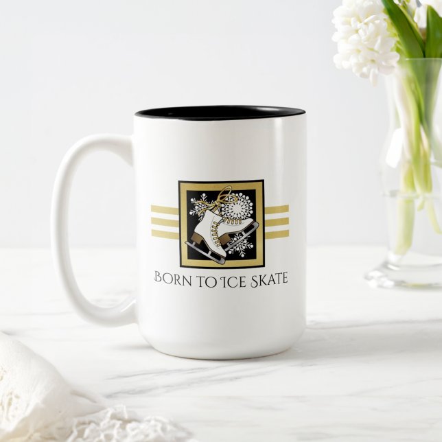 Personalised Gold Black White Ice Skating  Two-Tone Coffee Mug (Creator Uploaded)