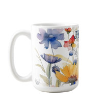 Personalised Gold Blue Boho Wildflowers Mug