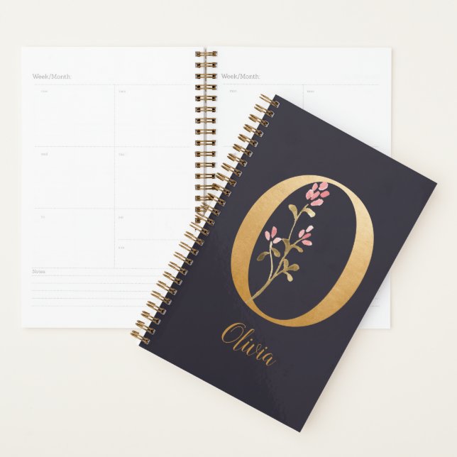 Personalised Gold Blue Elegant Floral Monogram O Planner (Display)