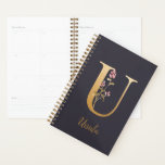 Personalised Gold Blue Elegant Floral Monogram U Planner<br><div class="desc">Personalised Gold Blue Elegant Floral Monogram U Planner *For this design, each letter has its own listing but you customise your name by clicking on "personalise this template." I am working on adding more letters; if yours is not listed yet, please message me and I can list it for you....</div>