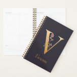 Personalised Gold Blue Elegant Floral Monogram V Planner<br><div class="desc">Personalised Gold Blue Elegant Floral Monogram V Planner *For this design, each letter has its own listing but you customise your name by clicking on "personalise this template." I am working on adding more letters; if yours is not listed yet, please message me and I can list it for you....</div>