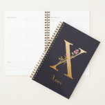 Personalised Gold Blue Elegant Floral Monogram X Planner<br><div class="desc">Personalised Gold Blue Elegant Floral Monogram X Planner *For this design, each letter has its own listing but you customise your name by clicking on "personalise this template." I am working on adding more letters; if yours is not listed yet, please message me and I can list it for you....</div>