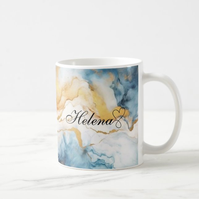 Personalised Gold Blue Watercolor Custom Agate  Coffee Mug (Right)