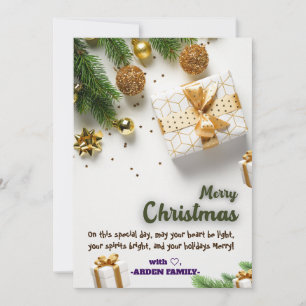 PERSONALISED GOLD BLUSH CHRISTAMS TREE GREETING  THANK YOU CARD