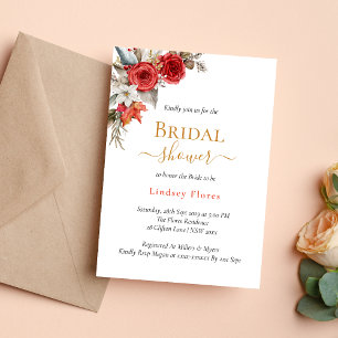 Personalised Gold Bridal Shower Floral Rose Invitation