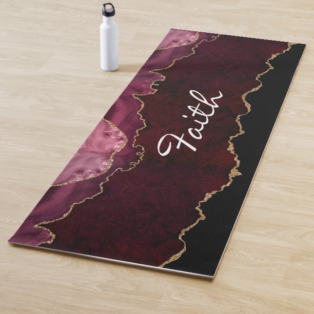 Personalised Gold & Burgundy Agate Yoga Mat (In Situ)