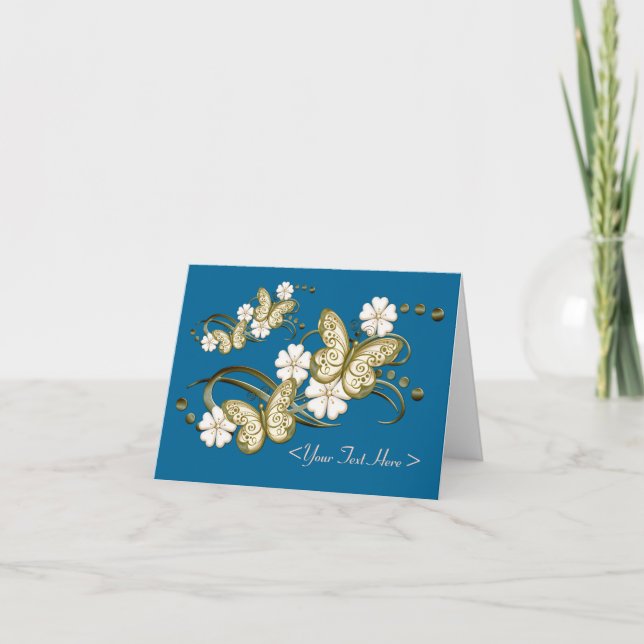 Personalised Gold Butterflies Floral Note Card (Front)