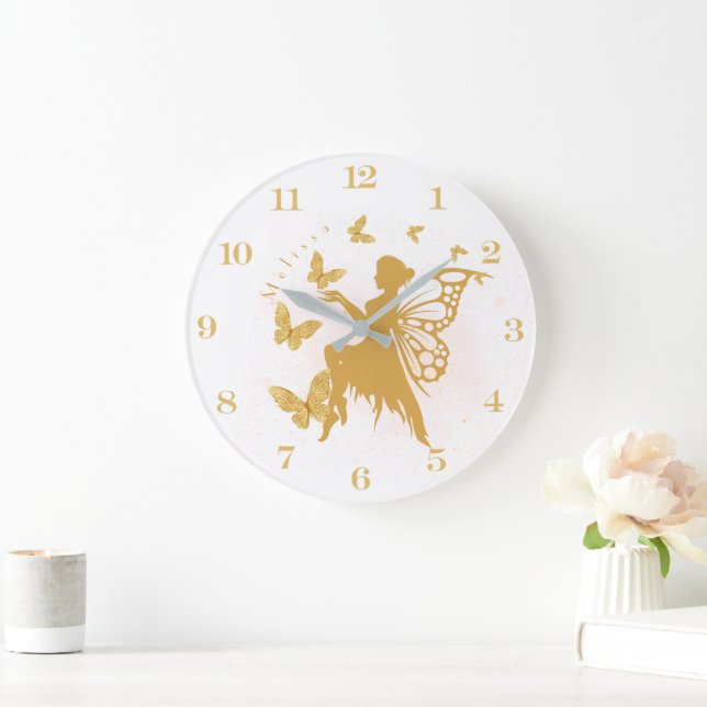 Personalised Gold Butterfly Fairy Large Clock (Home)