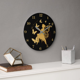 Personalised Gold Butterfly Fairy Large Clock