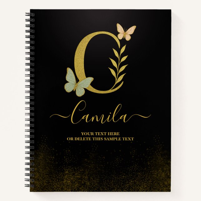 Personalised Gold C Notebook – Floral Monogram (Front)