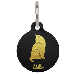 Personalised Gold Cat on Black Pet Tag