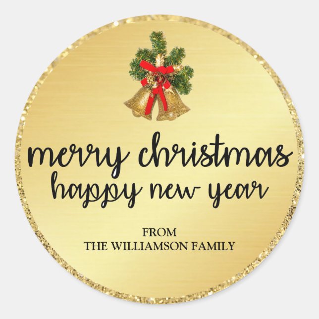 Personalised Gold Christmas Bells Envelope Seals (Front)