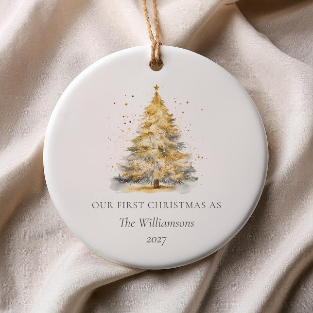Personalised Gold Christmas Tree Our First Married Ceramic Tree Decoration (Creator Uploaded)