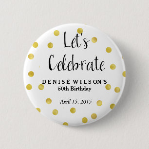 Personalised Gold Confetti Celebration Favour 6 Cm Round Badge