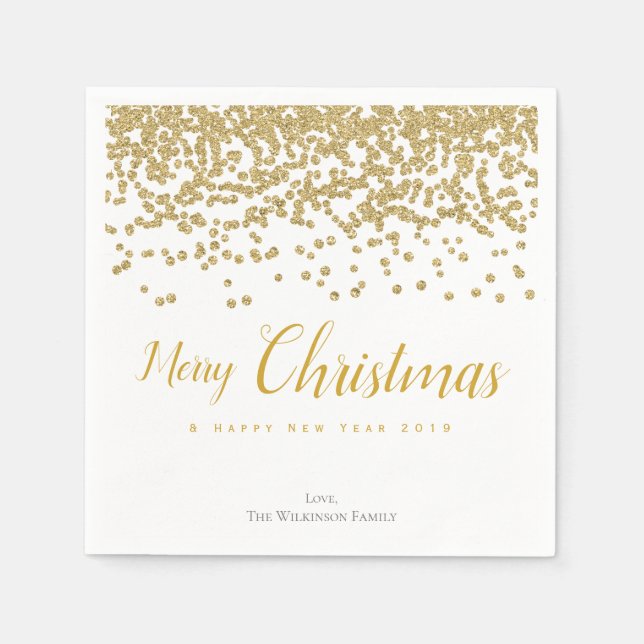Personalised Gold Confetti Merry Christmas Napkins (Front)