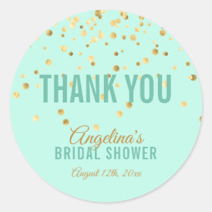 Personalised Gold Confetti MINT Bridal Shower Classic Round Sticker