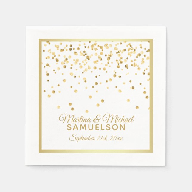 Personalised Gold Confetti Wedding Disposable Napkin (Front)