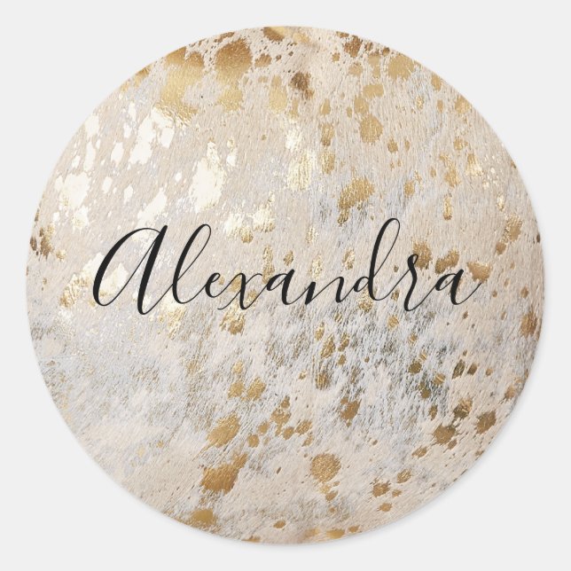 Personalised Gold Cowhide Print Metallic Sticker (Front)