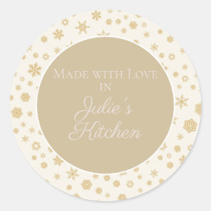 Personalised Gold Cream Snowflakes Food Gift Classic Round Sticker