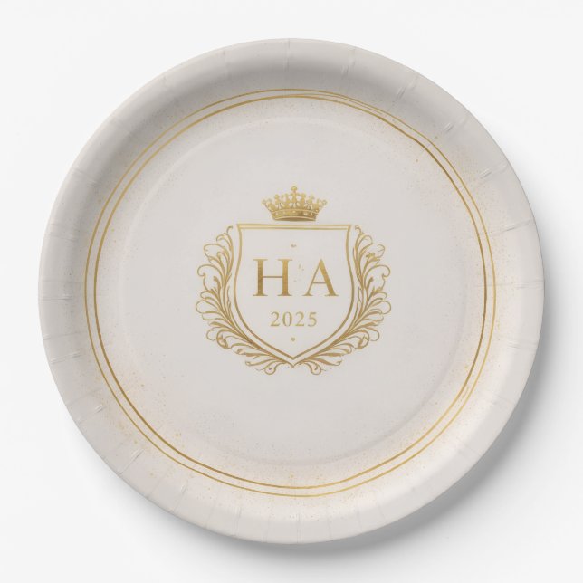 Personalised Gold Crest Paper Plates (Front)