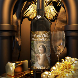 Personalised Gold Crinkle Foil Sparkle Photo Wine Label