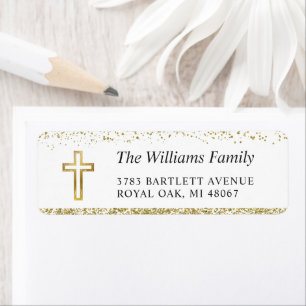 Personalised Gold Cross Religious Return Address