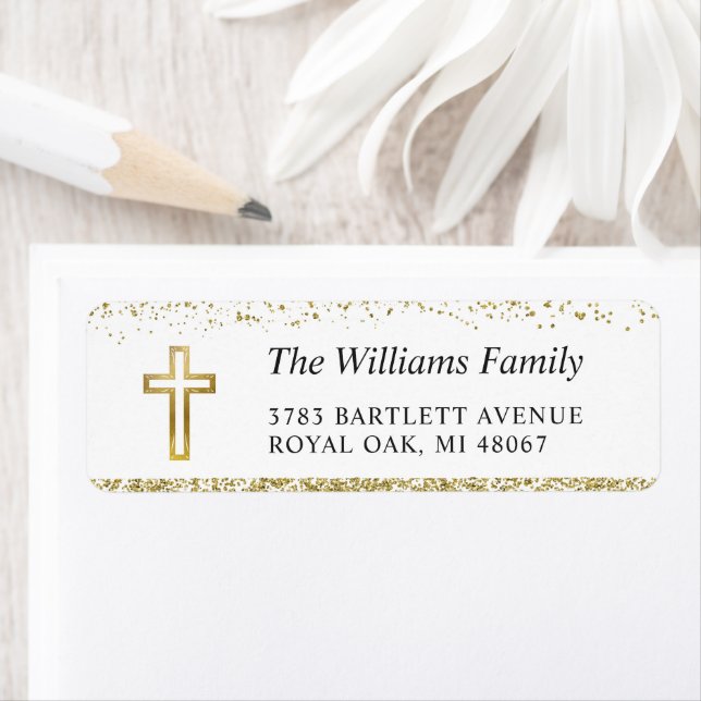Personalised Gold Cross Religious Return Address (Insitu)