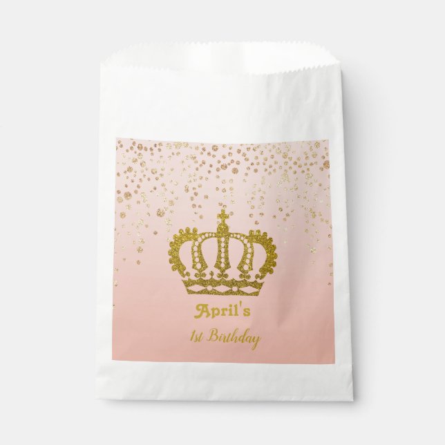Personalised Gold Crown Birthday Favour Bags (Front)