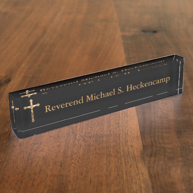 Personalised Gold Crucifix Catholic Name Plate (Side)