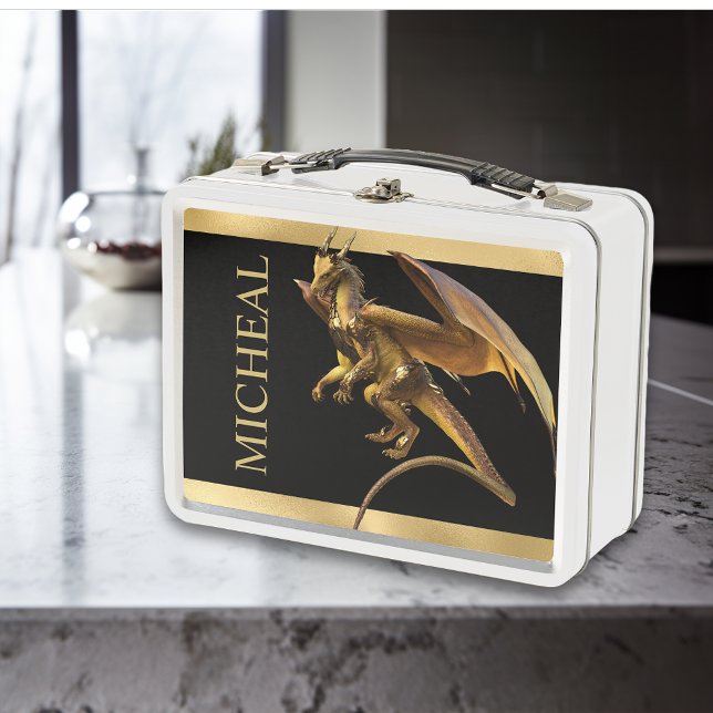 Personalised Gold Dragon Fantasy  Metal Lunch Box (Creator Uploaded)