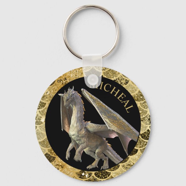 Personalised Gold Dragon  Key Ring (Front)