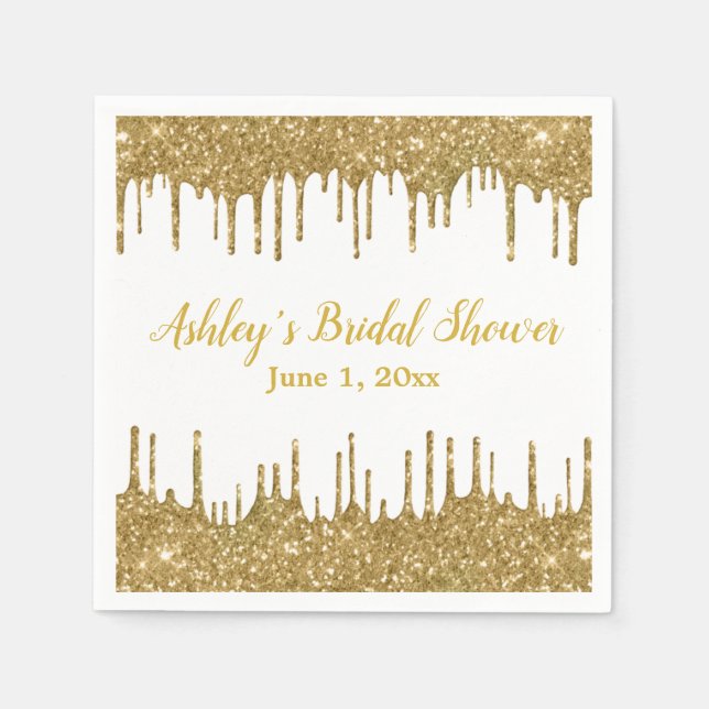 Personalised Gold Drip Bridal Shower Custom Party Napkin (Front)