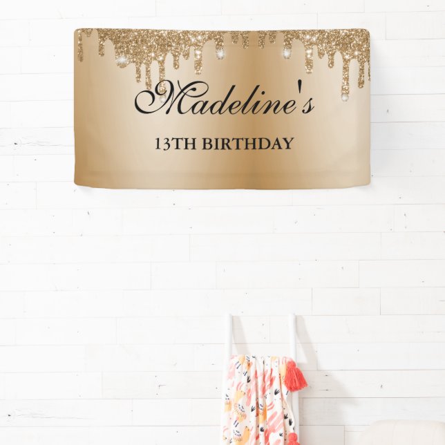 Personalised Gold Dripping Glitter Banner (Insitu)