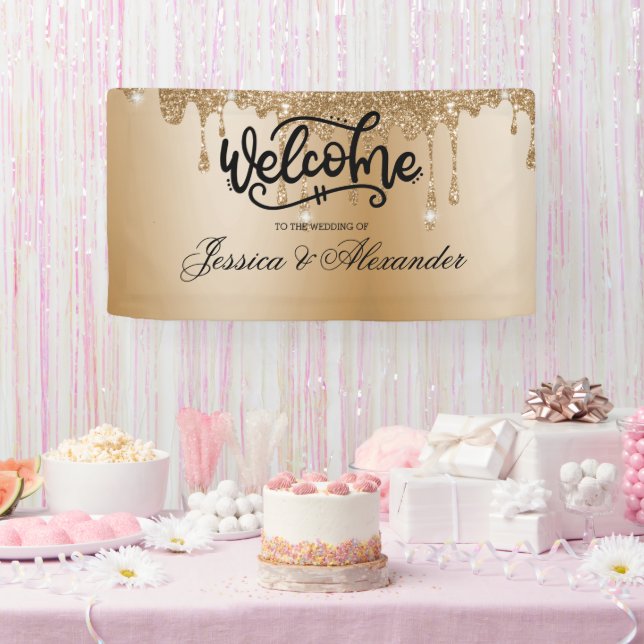Personalised Gold Dripping Glitter Banner (Party)
