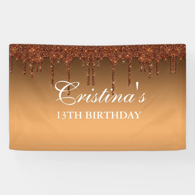 Personalised Gold Dripping Glitter Birthday Banner (Horizontal)