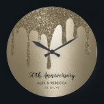 Personalised Gold Drips 50th Wedding Anniversary  Large Clock<br><div class="desc">Personalised Gold Drips 50th Wedding Anniversary Wall Clock</div>