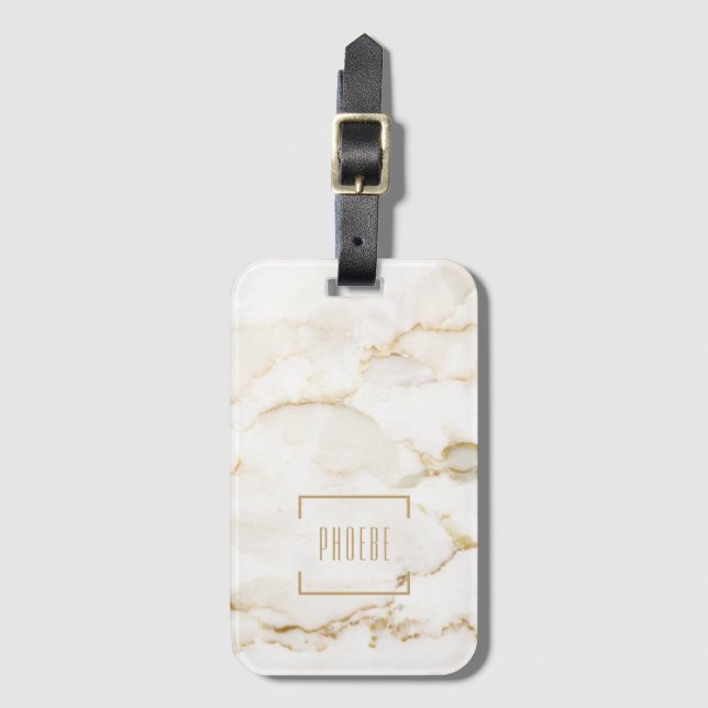Personalised Gold Effect Marble Name Luggage Tag (Front Vertical)