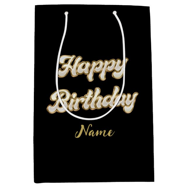 Personalised Gold Elegant Happy Birthday Gift Bag (Front)