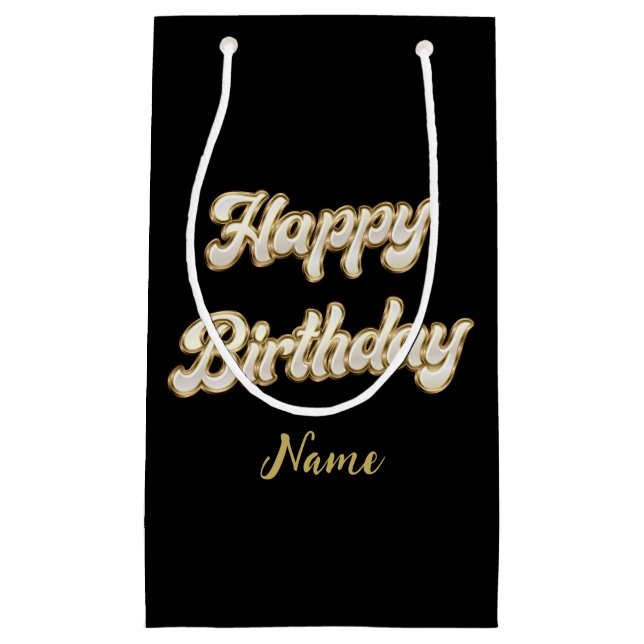 Personalised Gold Elegant Happy Birthday Gift Bag (Front)