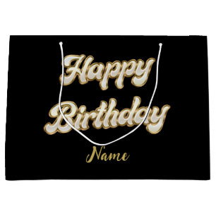 Personalised Gold Elegant Happy Birthday Gift Bag