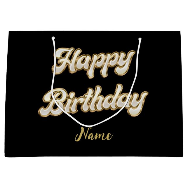 Personalised Gold Elegant Happy Birthday Gift Bag (Front)