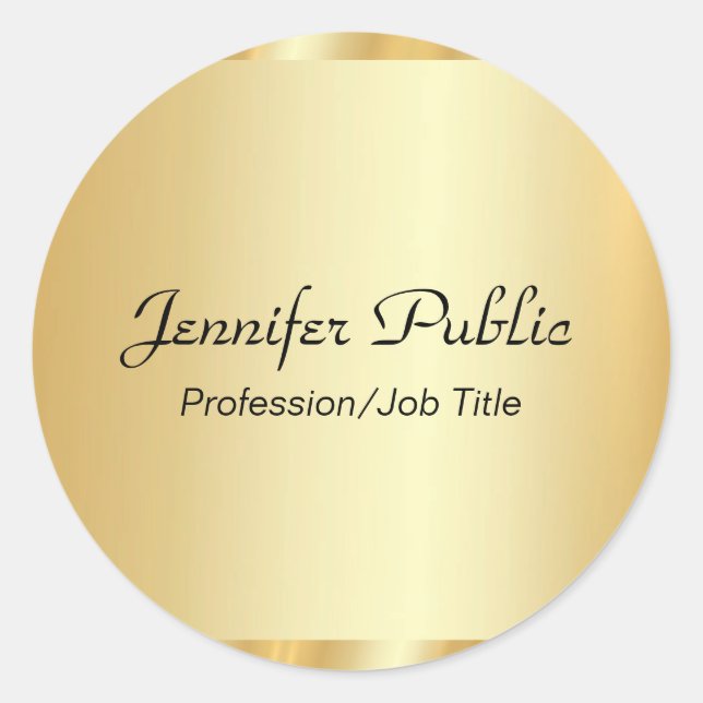 Personalised Gold Elegant Script Glamour Template Classic Round Sticker (Front)