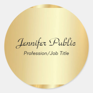 Personalised Gold Elegant Script Glamour Template Classic Round Sticker